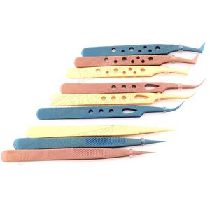 Pince à épiler japonaise en acier inoxydable pour extension de cils droite courbée pointue disponible dans toutes les couleurs pour le type de pointe de volume - Product Image 1