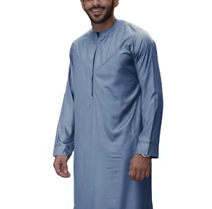 Daffah Thawb 100% Polyester kumaşlar suudi arabistan elbiseler özel göğüs tussle uzun kollu erkekler Thobes Mens Dubai müslüman özel