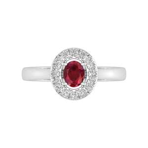 Anillo de Plata de Ley 925 con Rubí Natural de Corte Ovalado 5x4 y Halo de Topacio Blanco - Product Image 1