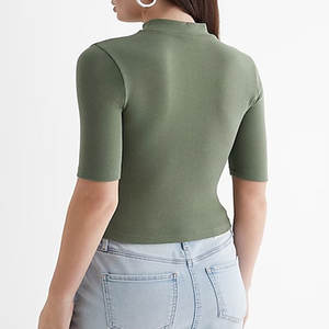 Haute qualité femmes décontracté mince T-Shirt à manches courtes été plissé conception o-cou respirant tricoté tissu impression personnalisée 2024 - Product Image 3