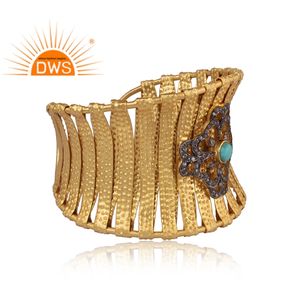 Bracelet en argent sterling plaqué or 18k naturel multi-pierres précieuses, fabricant de bijoux fins - Product Image 3