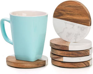 Handmade Wholesale decorative Natural wooden marble <b>coaster</b> wooden <b>coasters</b> white black wooden marble <b>coaster</b> - Product Image 3