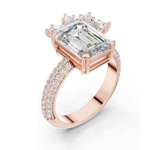 5.09 CT <b>Emerald</b> Cut Lab Diamond <b>Ring</b> with Marquise Side Stones VVS-VS EF Clarity 18KT, 14KT, 10KT Gold & 925 <b>Silver</b> Rose, - Product Image 4