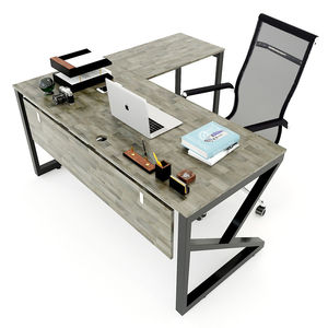 SFKC003-Escritorio Esquinero en Forma de L de Estilo Contemporáneo con Patas de Hierro Estilo K Hechas de Madera de Caucho - Product Image 1
