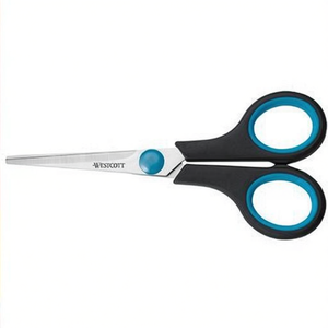 Ciseaux à papier universels Westcott Easy Grip 140 mm pour droitiers, en acier noir/bleu - Product Image 2