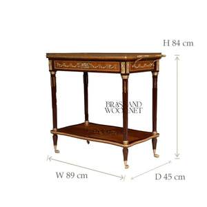 Chariot de service classique en bois massif avec incrustations décoratives et détails en laiton pour les intérieurs de luxe - Product Image 5