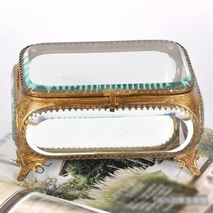 Meilleur prix de gros bordure en laiton boîte de rangement en verre biseauté bijoux et bague boucle d'oreille souvenir organisé boîte décoration de mariage - Product Image 1