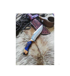 Couteau de chef en bois et résine de 8 pouces Couteau de chef de cuisine à motif laser damas avec manche en résine de couleur bleu foncé - Product Image 1