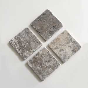 Posavasos de Travertino Plateado Natural 4x4, Juego de Posavasos de Piedra Hechos a Mano de 4 o 6 Piezas, Decoración del Hogar - Product Image 4