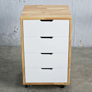 TCN68034 Natural Wood Space-Saving Mobile <b>Cabinet</b> with 4 Drawers and Wheel <b>Locking</b> Mechanism for Living Room Organization - Product Image 3