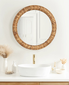 Espejo de Pared Redondo Moderno, Lujoso, Elegante, Minimalista y Contemporáneo, Hecho en Vietnam con Paja y Jacinto de Agua, 70 cm, Decoración del Hogar - Product Image 5