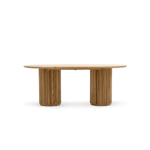 Contemporary oval <b>table</b> natural <b>wood</b> design fluted pedestal legs elegant centerpiece for dining area living space workspace <b>top</b> - Product Image 1