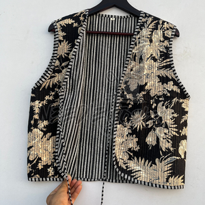 Chaleco de algodón hecho a mano para mujer, con estampado Floral, ribete a rayas, cómodo Chaleco Corto Dori, Chaqueta de punto, ropa exterior con borlas - Product Image 5