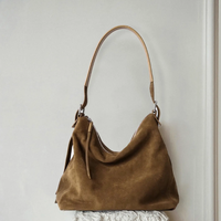 Sac fourre-tout en daim à sangle réglable marron foncé sac à main en cuir véritable sac à bandoulière minimal fait à la main grande capacité sac à main Vintage