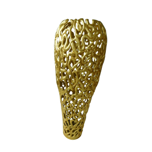 แจกันดอกไม้สุดหรูสำหรับตกแต่งบ้านในร่มดีไซน์ลายใบไม้สีทองชุบโครเมียมทำด้วยมือแบบอเมริกันที่เรียบง่าย - Product Image 1