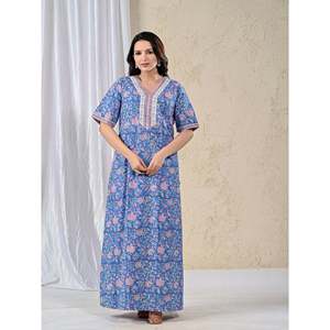 Camisón de Algodón Azul Jaal, Cómodo, de Popelina Suave, con Botones y Cierre con Cordón, Logotipo Personalizable, Talla XS, para Damas de Honor en Verano - Product Image 3