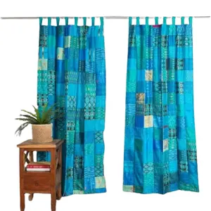 Indian Large Silk Sari Patchwork Handmade Bohemian Hippie Curtains For Decor Home And Farmhouse Windows Best Quality Material