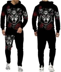 Ensemble de survêtement de jogging unisexe 2 pièces respirant à séchage rapide, personnalisable, pour l'entraînement, avec impression numérique et logo loup vierge - Product Image 2