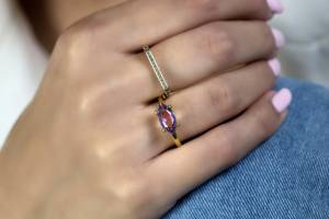 Forma de ojo, piedra preciosa facetada de amatista púrpura, ajuste de punta de Plata de Ley 925 sólida, anillos solitarios de piedras preciosas moradas, joyería fina - Product Image 5