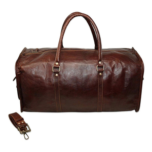 Bolsa de Viaje de Fin de Semana de Cuero con Cierre de Cremallera, Bolsa de Viaje Resistente Marrón - Product Image 1