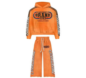 Chándales acampanados con lavado ácido personalizados para hombres Impresión de pantalla personalizada Hip Hop Chándal vintage elegante de talla grande para invierno - Product Image 4