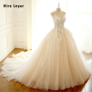 Robes <span class=keywords><strong>de</strong></span> <span class=keywords><strong>mariée</strong></span> Aster sur mesure, col en V, fleurs en perles, <span class=keywords><strong>robe</strong></span> <span class=keywords><strong>de</strong></span> bal avec <span class=keywords><strong>jupon</strong></span> - Product Image 1