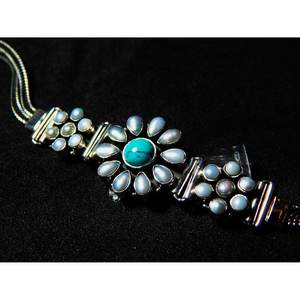 Bracelet en argent sterling 925 avec perle d'eau douce turquoise naturelle Chaîne florale multi-pierres précieuses Bracelets en perles d'eau douce - Product Image 5