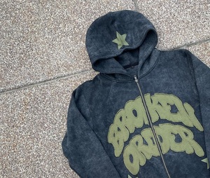 Chándal de algodón pesado para hombre, ropa de calle, chándal Unisex con apliques de parche desgastado Vintage bordado lavado con ácido - Product Image 5