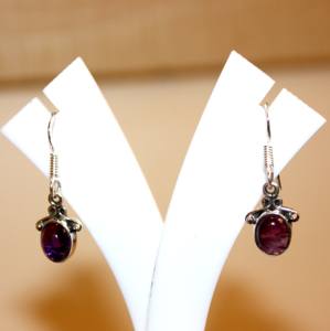 Boucles d'oreilles en argent sterling 925 de style ethnique avec pendentif améthyste en cristal de guérison fabriquées à la main au Népal avec idée de cadeau de mode turquoise - Product Image 2