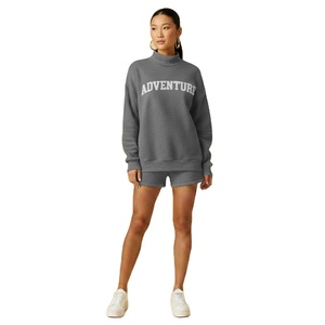 Women's Casual Solid Turtleneck Knee Short Set Regular <b>Top</b> High Waist Shorts Eco-Friendly Breathable Quick Dry Fleece Winter Two - Product Image 4