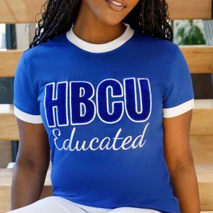 HBCU-T-shirt en chenille bleu et blanc pour femmes, vêtement de style universitaire, brodé, haut de gamme, streetwear - Product Image 3