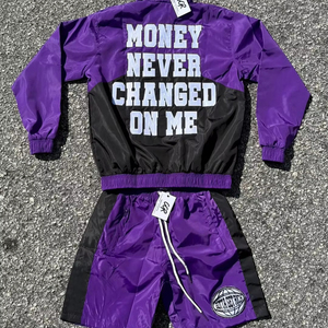 Conjunto de chaqueta cortavientos de nailon con estampado personalizado con forro de malla transpirable que incluye pantalones de chándal y chaqueta - Product Image 1