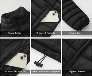 Proveedor de chaqueta acolchada con capucha personalizada para hombre, ropa de abrigo acolchada ligera con bolsillo frontal para actividades al aire libre - Product Image 6
