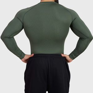 <b>Men's</b> Solid Color Compression <b>Gym</b> Training <b>Long</b> <b>Sleeve</b> Athletic <b>Top</b> Quick Dry Fitness Running Collarless T-Shirt for Print - Product Image 2
