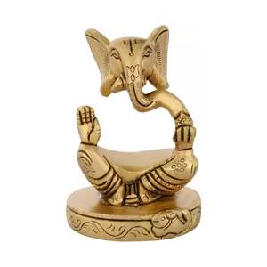 Latón Fancy Ganesh Idol Ganpati Bappa Morya Artículo decorativo para el hogar Pieza decorativa-6,8 cm (latón, Oro) - Product Image 1