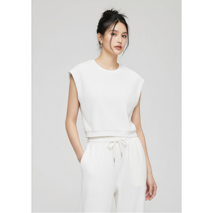 Conjunto de Dos Piezas Personalizado para Mujer, Tejido de Punto Acanalado a Rayas, Camiseta sin Mangas, Pantalones Ajustados, Tela Suave de Secado Rápido - Product Image 1