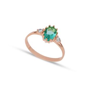 Anillo de Plata de Ley 925 con Incrustaciones de Circonita Cúbica Verde en Forma Ovalada, Hecho a Mano en Turquía, Chapado en Rodio, Elegante y Fino para Boda - Product Image 2