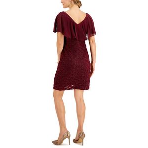 Abito tubino rosso da donna in chiffon con sovrapposizione in pizzo, taglia 12 - Con linea vita naturale - Product Image 2