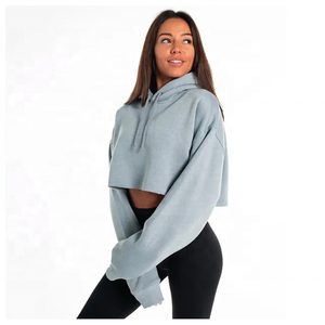 Top qualité femmes personnalisé coupe décontractée recadrée ample haut court sweats à capuche personnalisé extérieur coton femme sweat à capuche broderie à capuche - Product Image 1