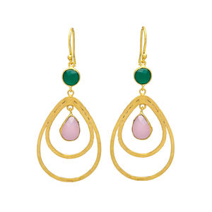 Nouvelle arrivée boucles d'oreilles en pierres précieuses hydro rose et onyx vert - Product Image 1