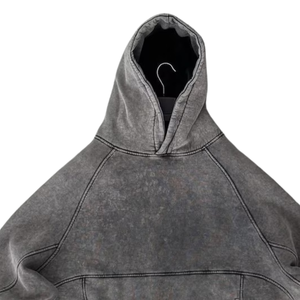 Sweat à capuche en détresse pour hommes, gris délavé, pull surdimensionné, sweat à capuche en coton polaire, streetwear uni, logo personnalisé en vrac, vente en gros - Product Image 3