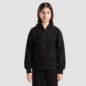 Sudadera con Capucha de Tela Tejida Negra con Bolsillo Frontal - Product Image 2