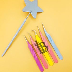 Pinces à extensions de cils Star Mirror mink, pinces de couleur personnalisée, pinces de haute qualité, emballage avec logo, pointe en fibre gratuite - Product Image 2