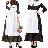 Ensemble de costume de demoiselle d'honneur classique français, robe de demoiselle d'honneur noire et blanche, costume de demoiselle d'honneur de la Renaissance anglaise pour femmes pour l'Oktoberfest