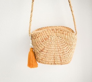 Handmade Women's Water Hyacinth Leather Crossbody Bag Floral Beading <b>Button</b> Closure Summer Holiday Logo Pattern Tote Handbags - Product Image 1