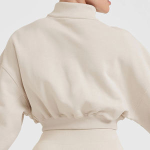 Sweat-shirt personnalisé pour femme, à capuche, léger, en coton, court, avec fermeture éclair 1/4, coupe oversize, épaules tombantes, décontracté, broderie 3D - Product Image 4