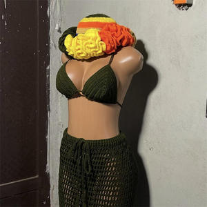 Custom Handmade Knitted 2-Piece Beach Party New Fashion Cross-Border <b>Bikini</b> Solid Waist Photo Tube Top Swimsuit Suit - Product Image 2
