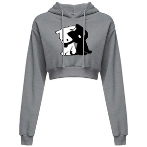 ผู้หญิงCrop Top HoodieลําลองแขนยาวHoodedสั้นเซ็กซี่พิมพ์Cropเสื้อกันหนาว 10 สีPullover Tops