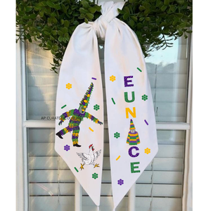 Festive Mardi Gras Wreath Sash Handmade <b>Beaded</b> Crepe Material Ribbon Bow Customizable Colors Perfect Accent <b>for</b> Home <b>Door</b> - Product Image 6