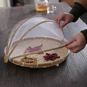 Meilleure vente panier de rangement pliant en bambou, panier de nourriture panier de fruits en bambou avec couvercle en filet - Product Image 4